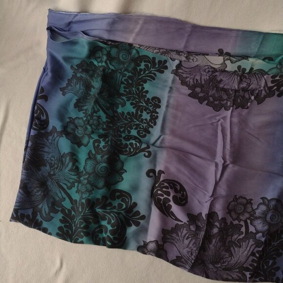 Ombre Silk Fabric w Black Floral Print 48" W X 86" L Jewel Tone Blue Teal Purple - Picture 8 of 12